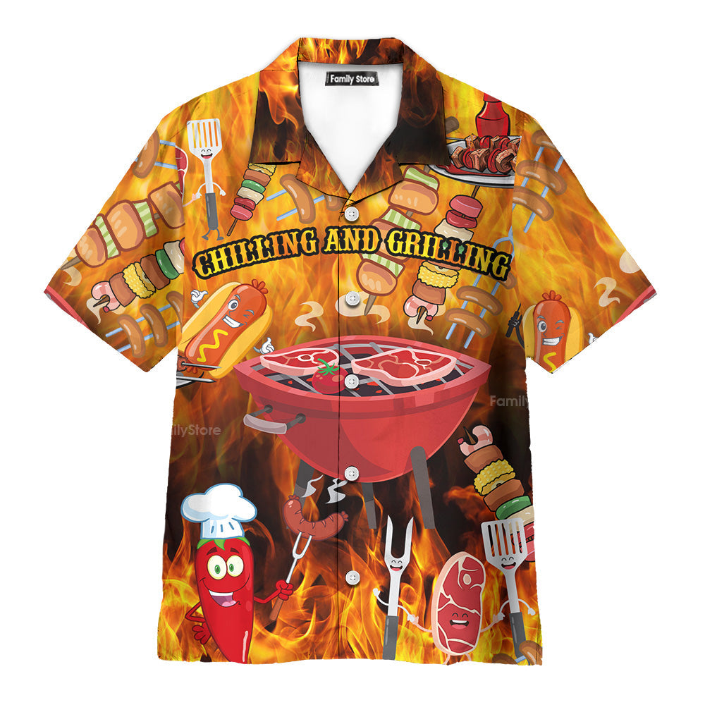 Food Hot Chilling and Grilling BBQ Party Hawaiian Shirt