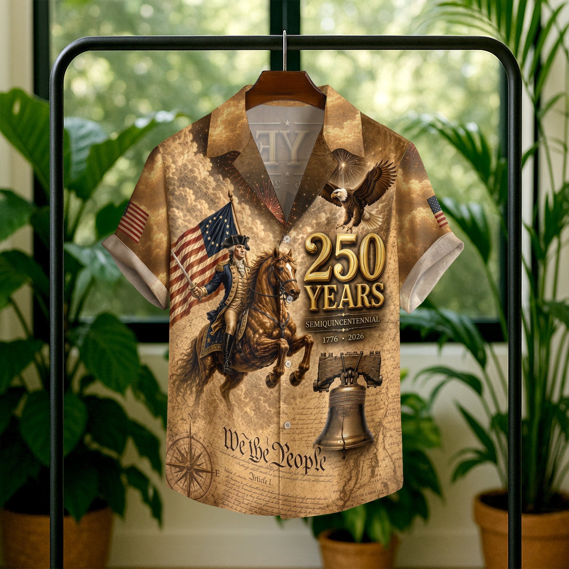 250 Years George Washington US Flag Liberty Bell Hawaiian Shirt - Patriotic Gift For Him