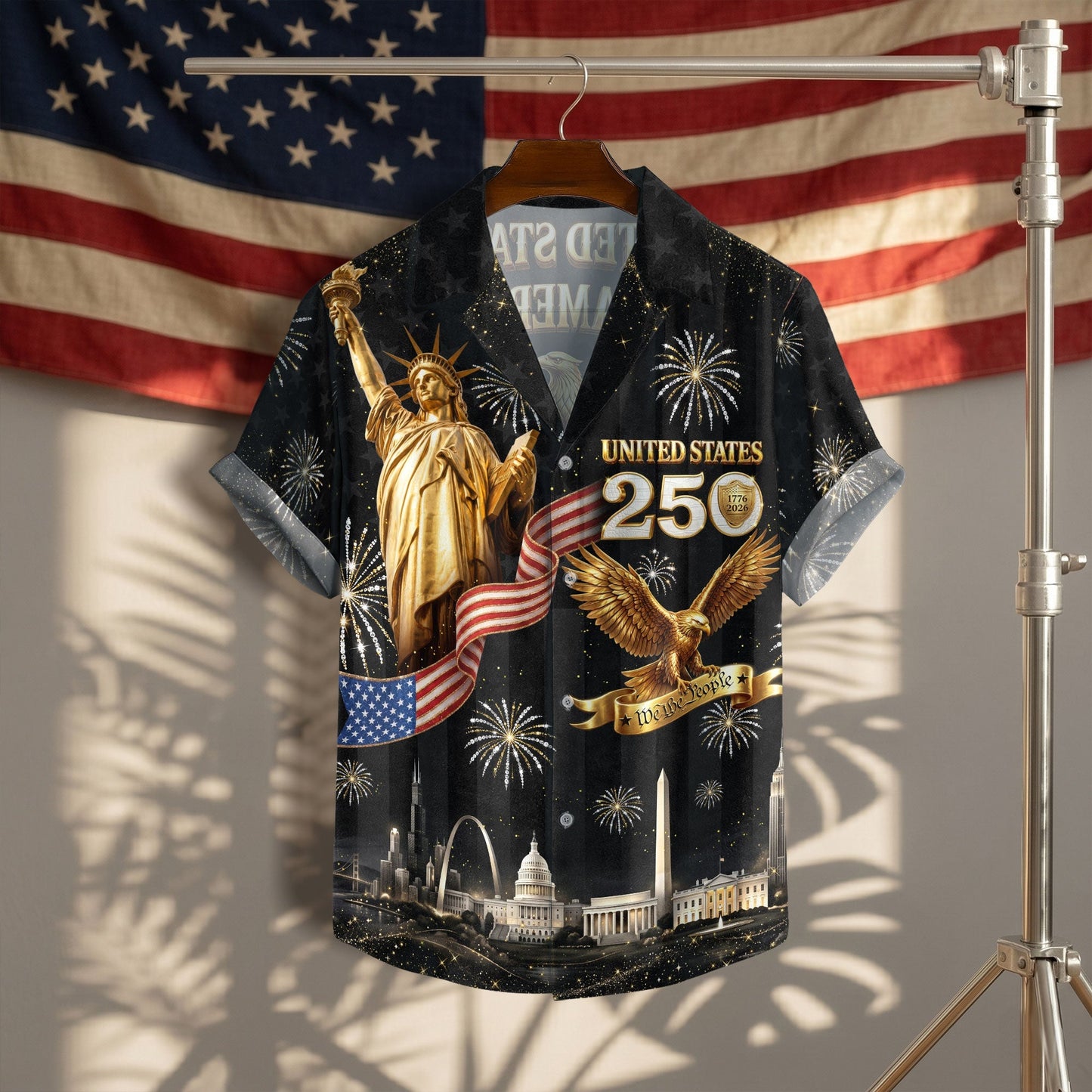 USA 250 Years Statue Of Liberty Fireworks 1776 2026 Hawaiian Shirt - Patriotic Gift For Him