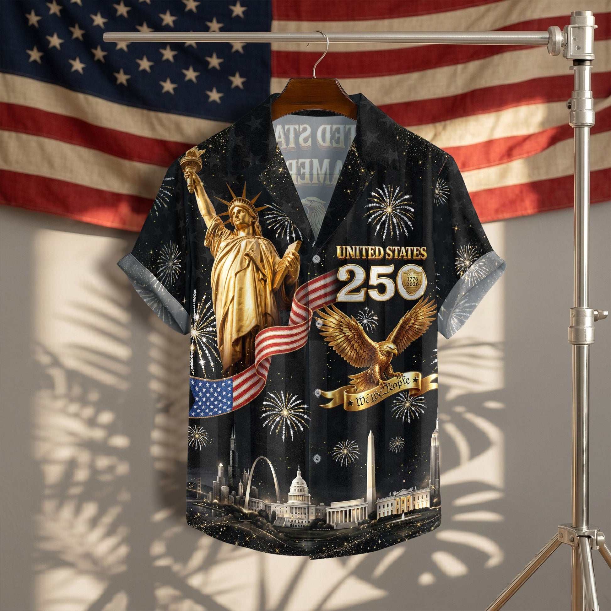 USA 250 Years Statue Of Liberty Fireworks 1776 2026 Hawaiian Shirt - Patriotic Gift For Him