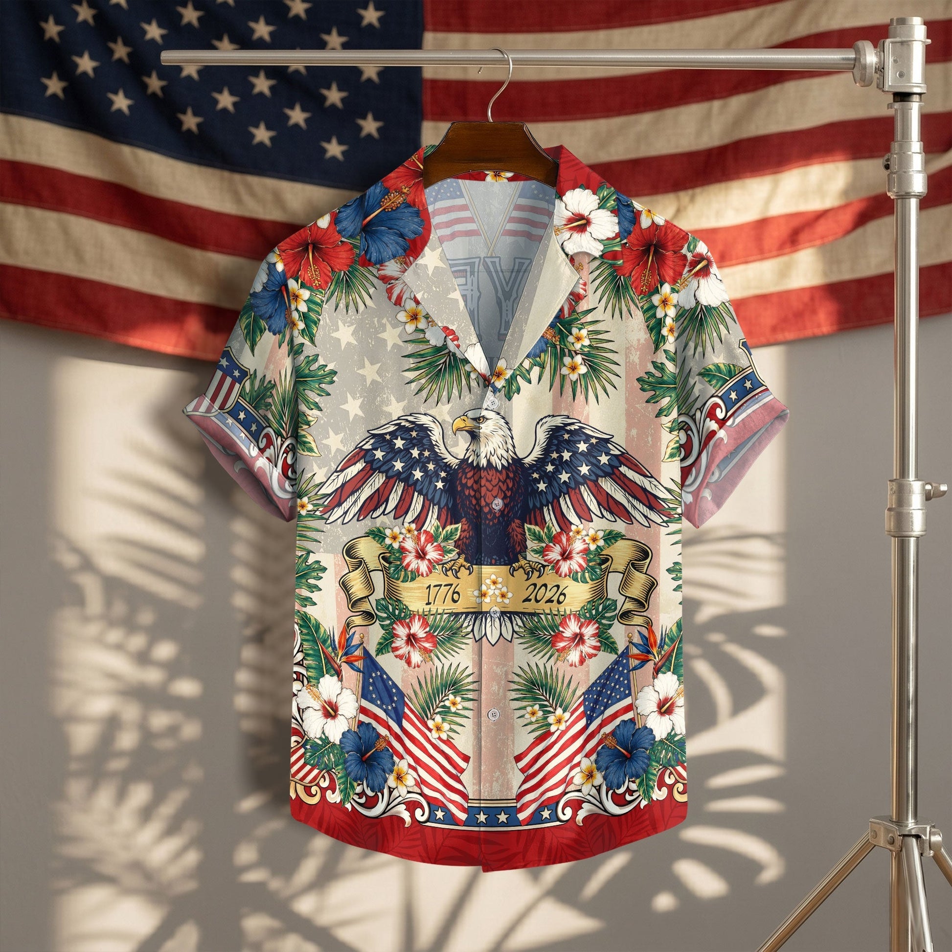 250 Years Of America 1776 2026 Vintage Eagle Hawaiian Shirt - Patriotic Gift For Him