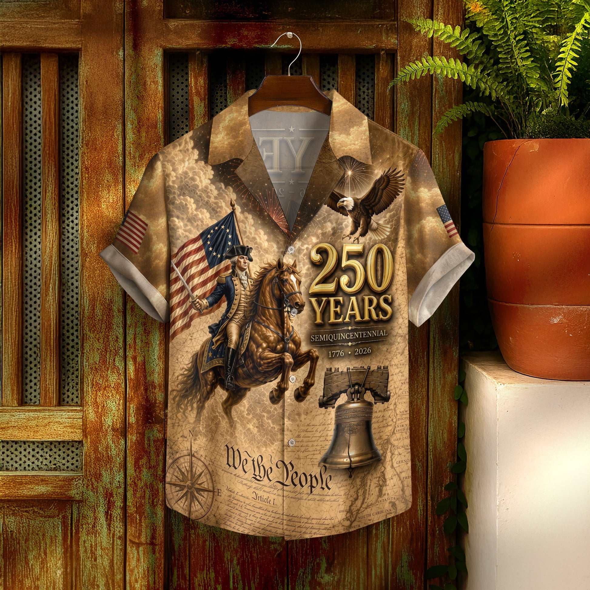 250 Years George Washington US Flag Liberty Bell Hawaiian Shirt - Patriotic Gift For Him