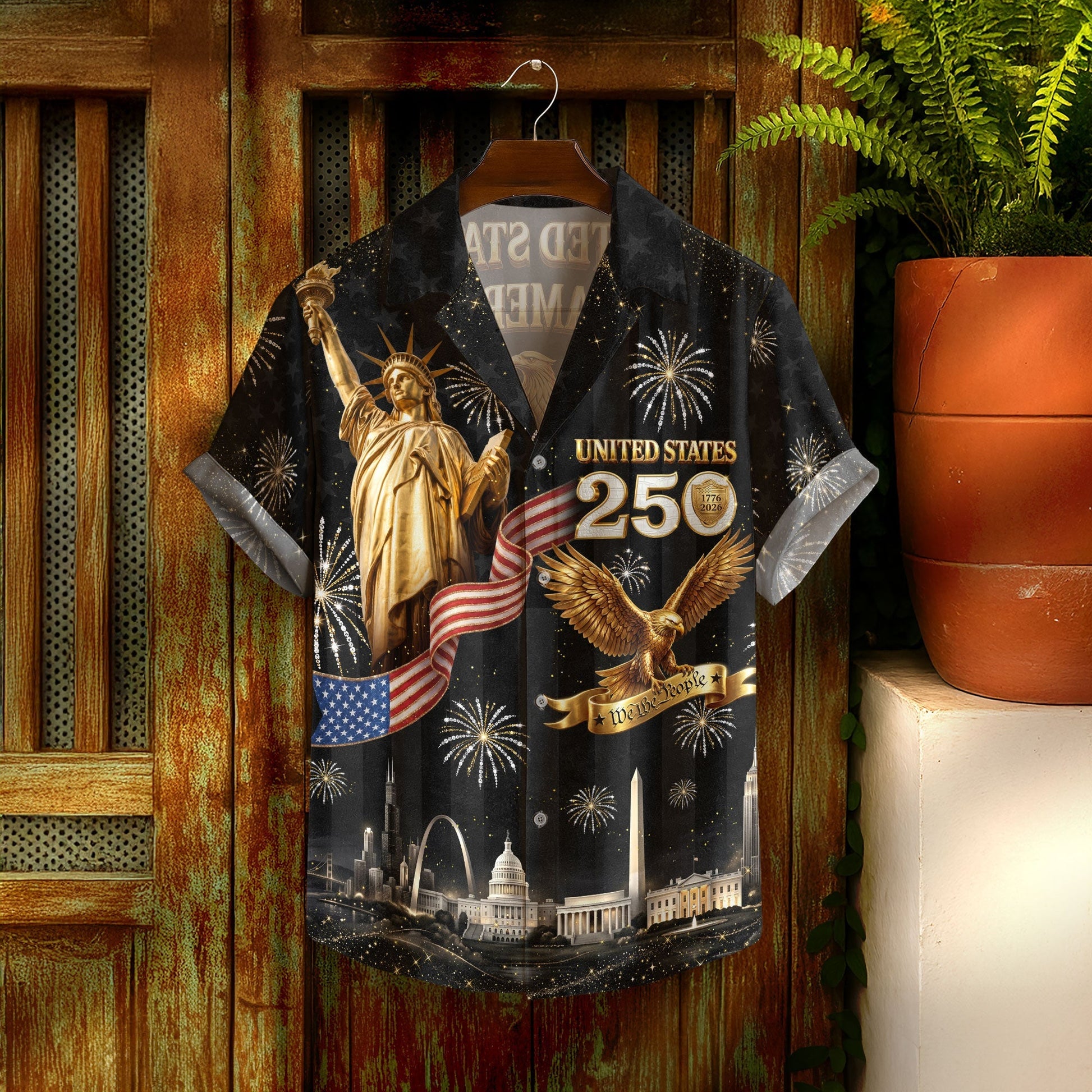 USA 250 Years Statue Of Liberty Fireworks 1776 2026 Hawaiian Shirt - Patriotic Gift For Him