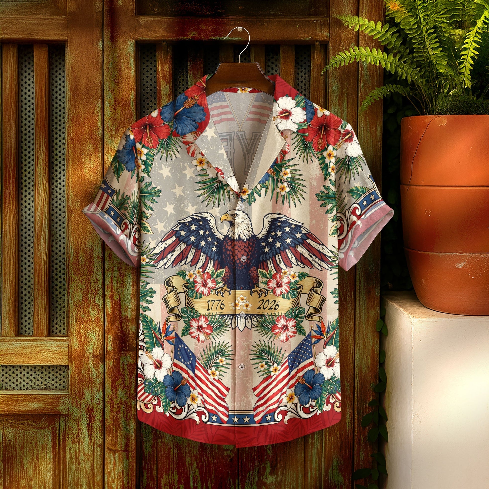 250 Years Of America 1776 2026 Vintage Eagle Hawaiian Shirt - Patriotic Gift For Him