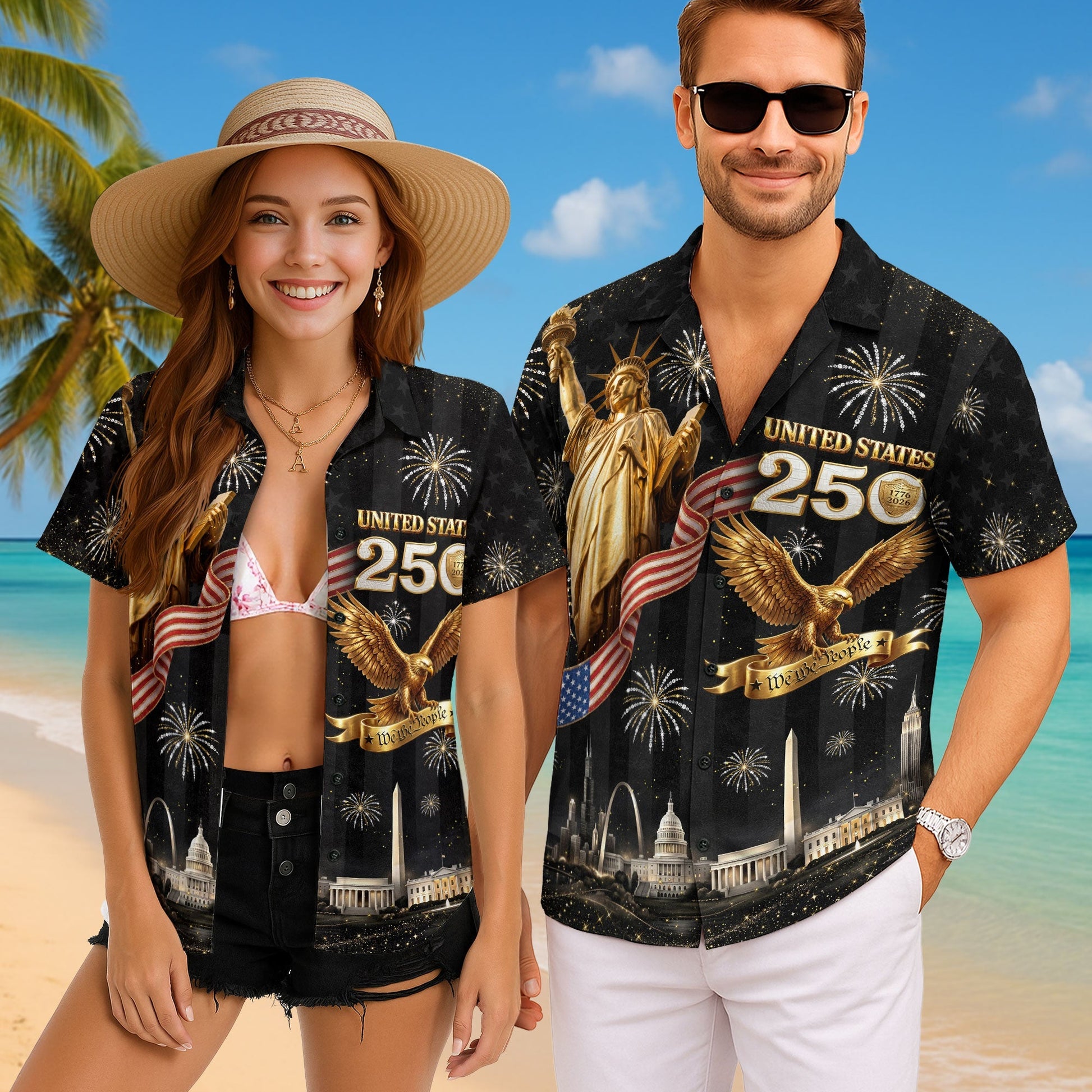 USA 250 Years Statue Of Liberty Fireworks 1776 2026 Hawaiian Shirt - Patriotic Gift For Him