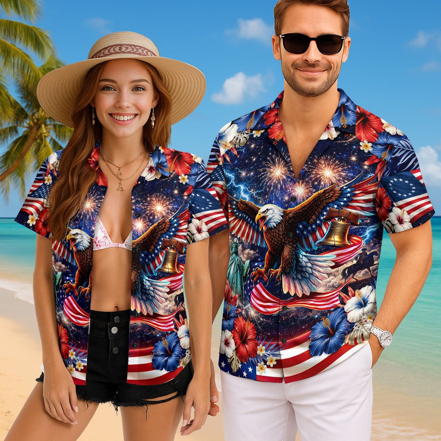 250 Years 1776 2026 Eagle Liberty Bell Hawaiian Shirt - Patriotic Gift For Him