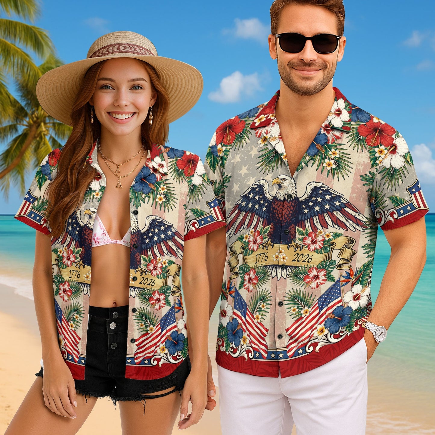 250 Years Of America 1776 2026 Vintage Eagle Hawaiian Shirt - Patriotic Gift For Him
