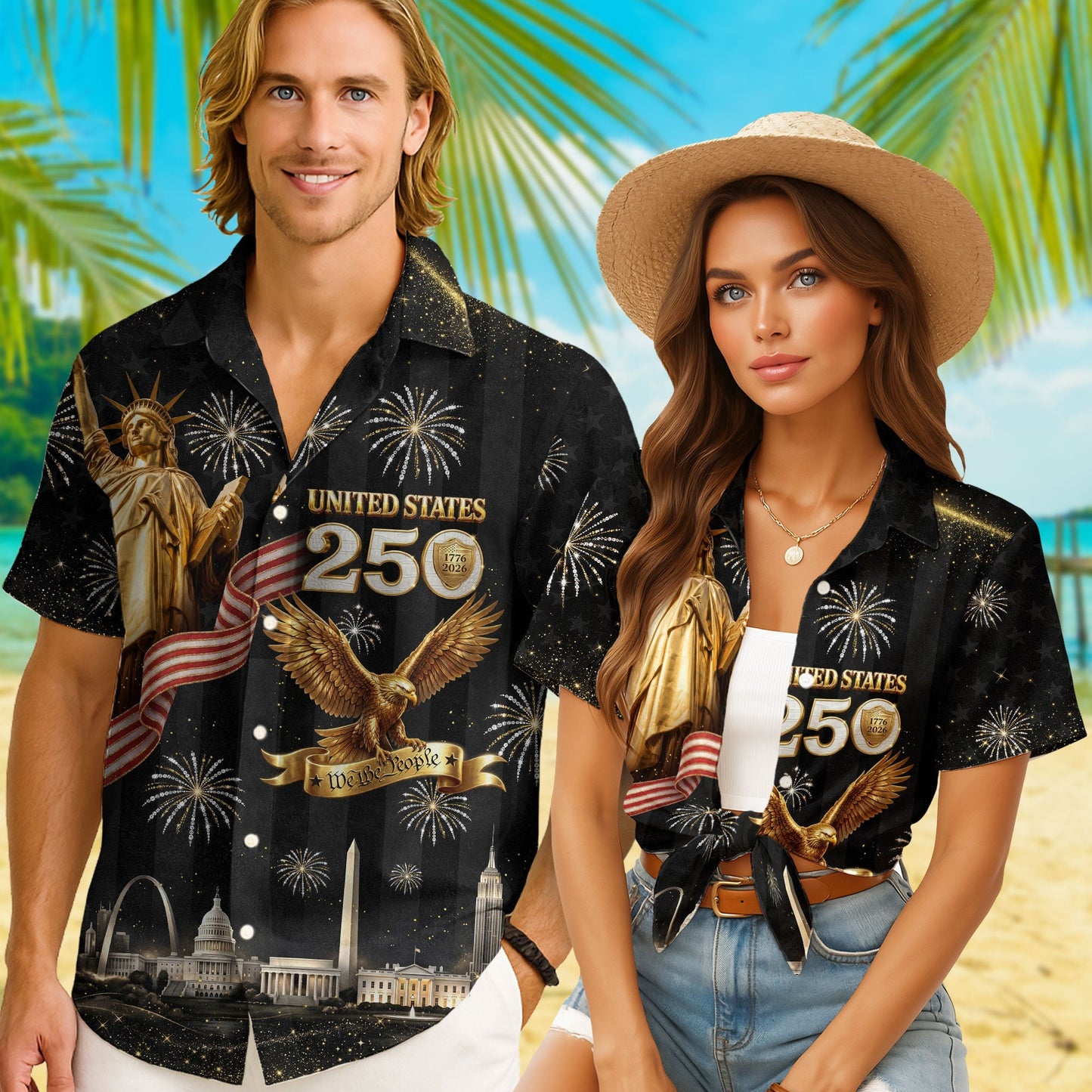USA 250 Years Statue Of Liberty Fireworks 1776 2026 Hawaiian Shirt - Patriotic Gift For Him