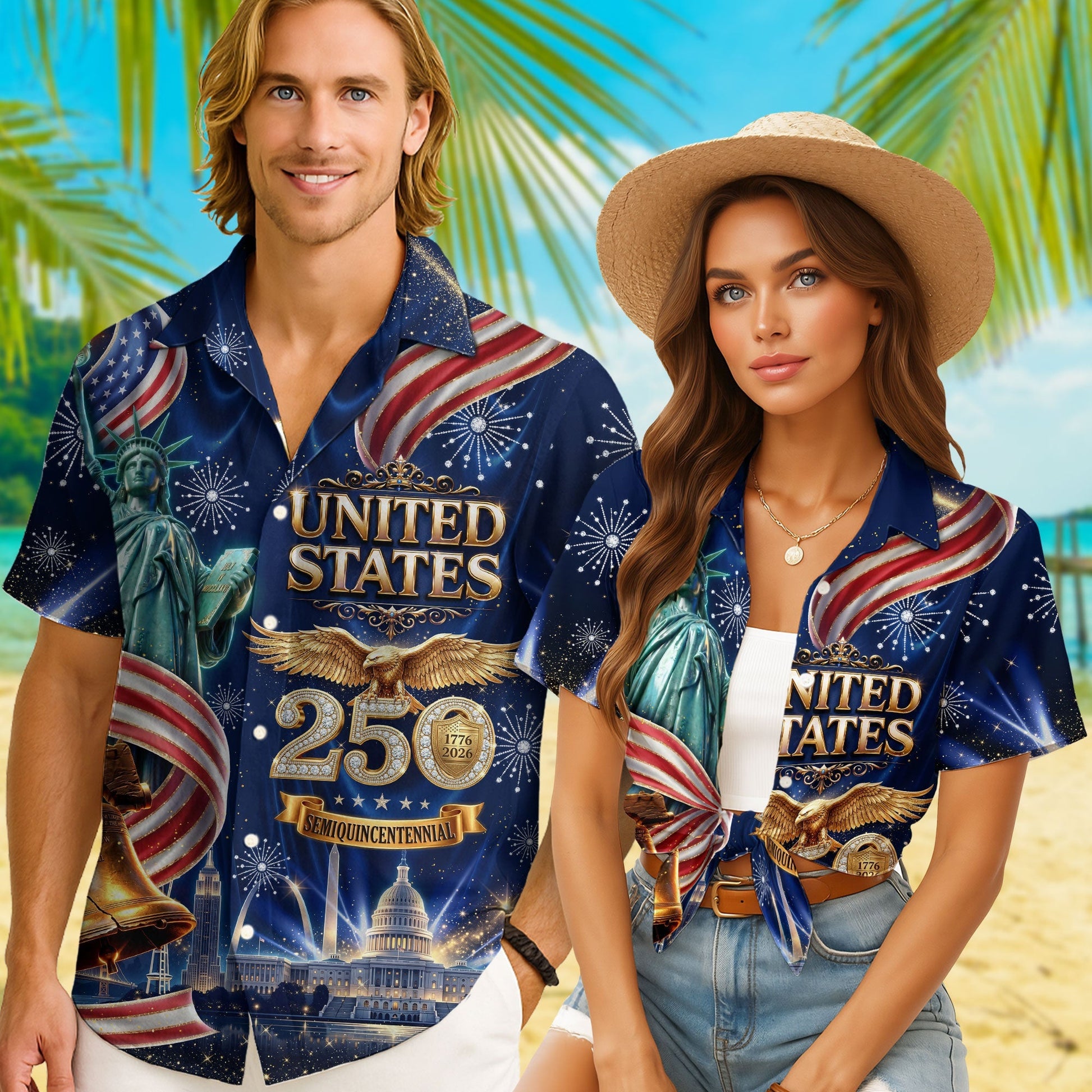 United States 250 Years Eagle Liberty Bell Hawaiian Shirt - Patriotic Gift For Him