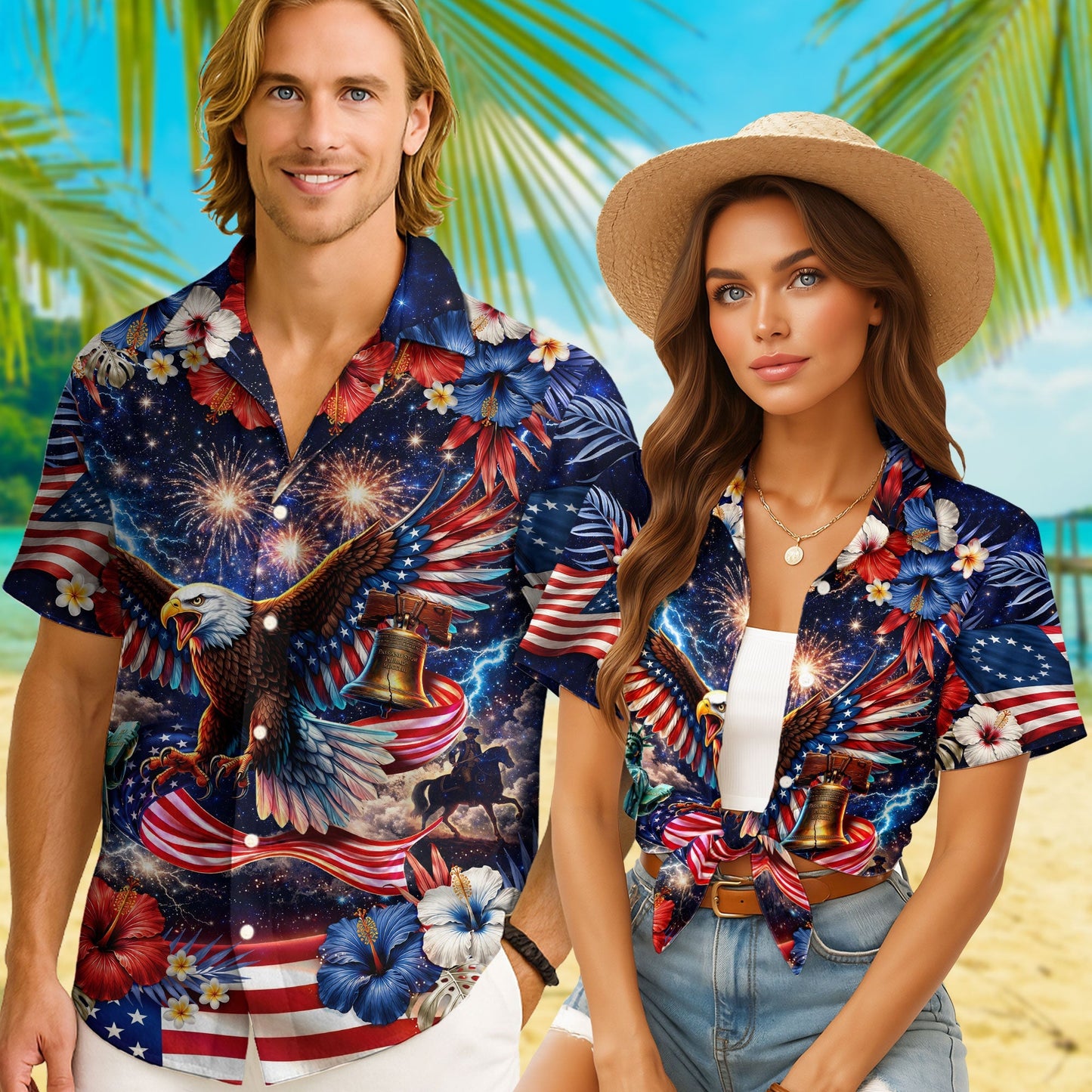 250 Years 1776 2026 Eagle Liberty Bell Hawaiian Shirt - Patriotic Gift For Him