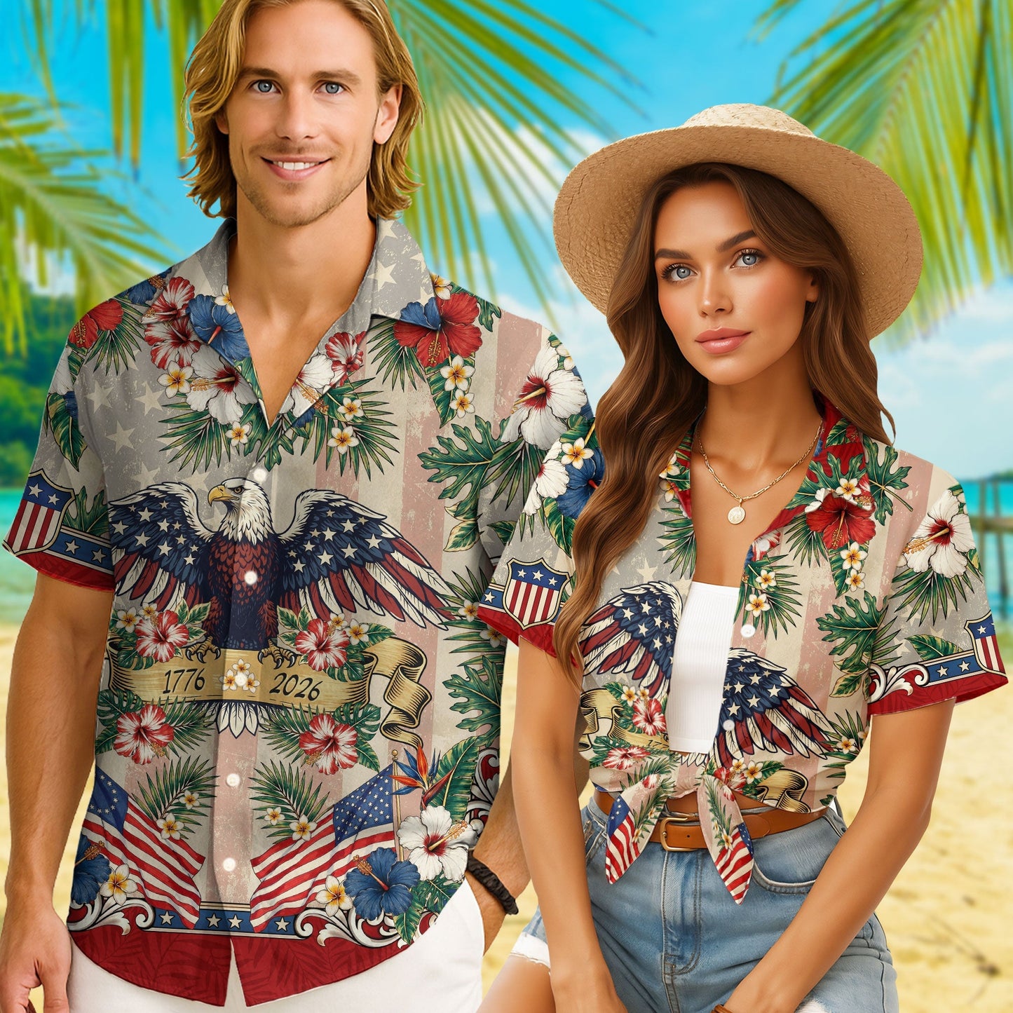 250 Years Of America 1776 2026 Vintage Eagle Hawaiian Shirt - Patriotic Gift For Him