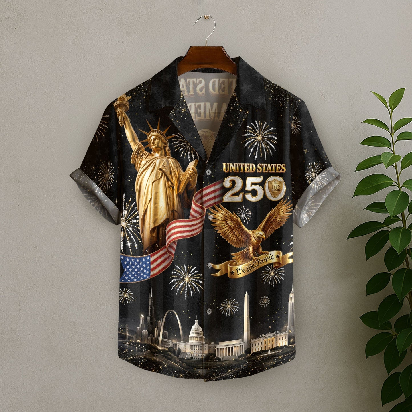 USA 250 Years Statue Of Liberty Fireworks 1776 2026 Hawaiian Shirt - Patriotic Gift For Him
