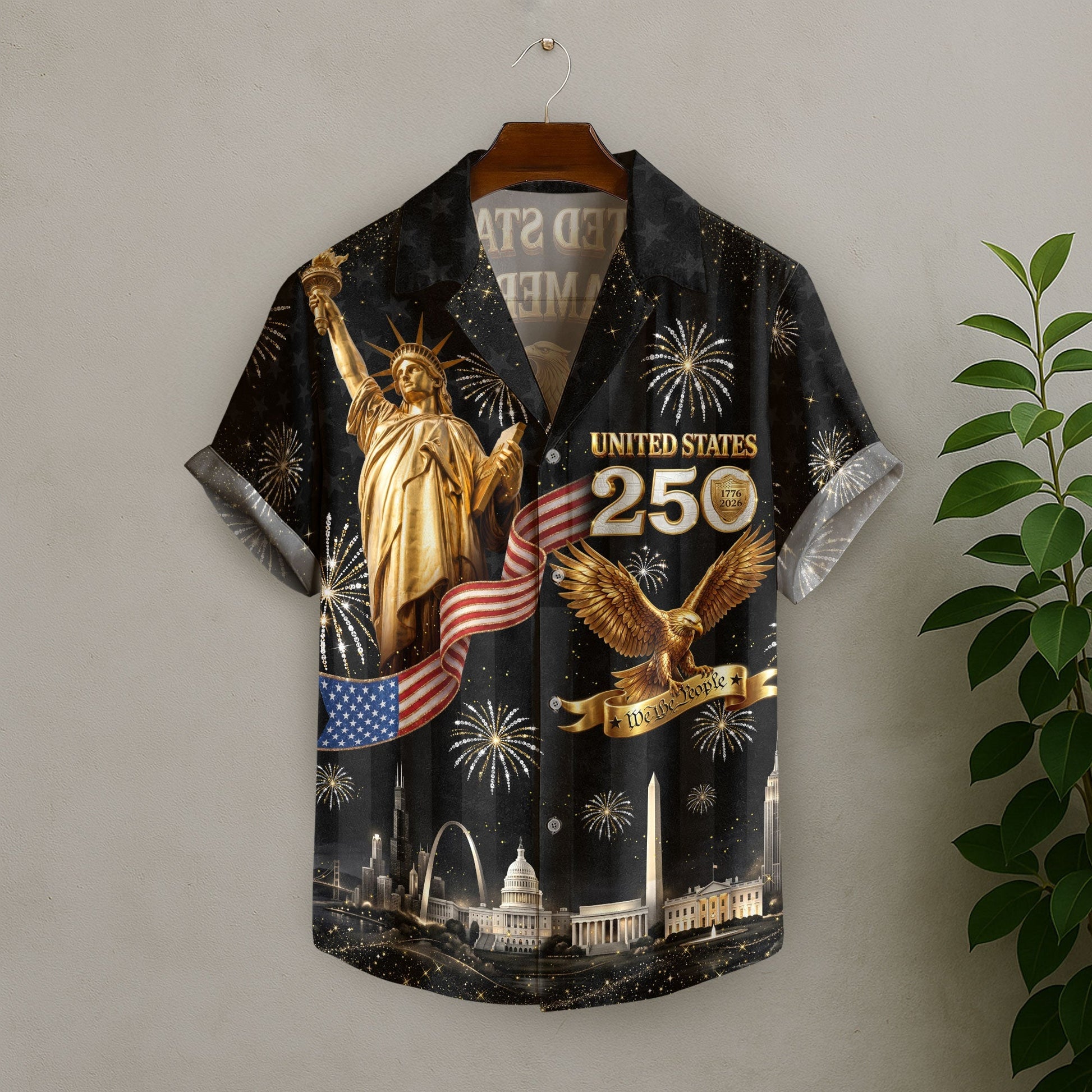 USA 250 Years Statue Of Liberty Fireworks 1776 2026 Hawaiian Shirt - Patriotic Gift For Him