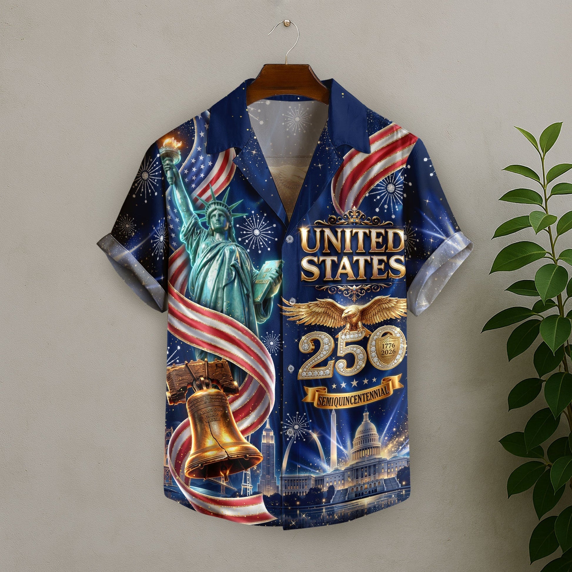 United States 250 Years Eagle Liberty Bell Hawaiian Shirt - Patriotic Gift For Him
