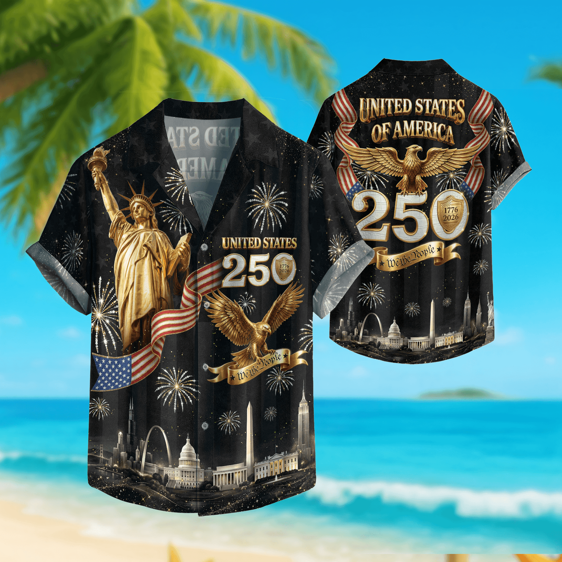 USA 250 Years Statue Of Liberty Fireworks 1776 2026 Hawaiian Shirt - Patriotic Gift For Him
