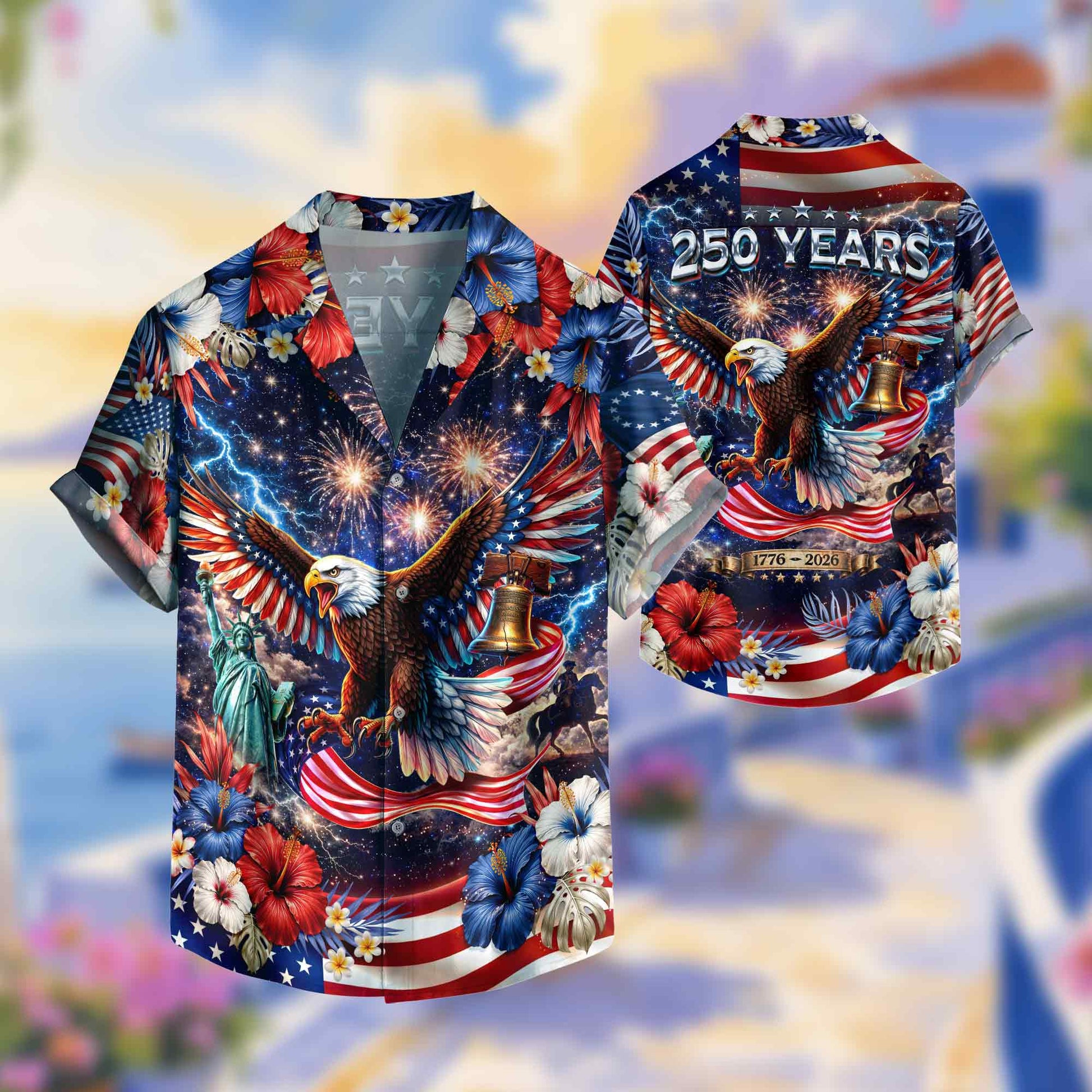 250 Years 1776 2026 Eagle Liberty Bell Hawaiian Shirt - Patriotic Gift For Him