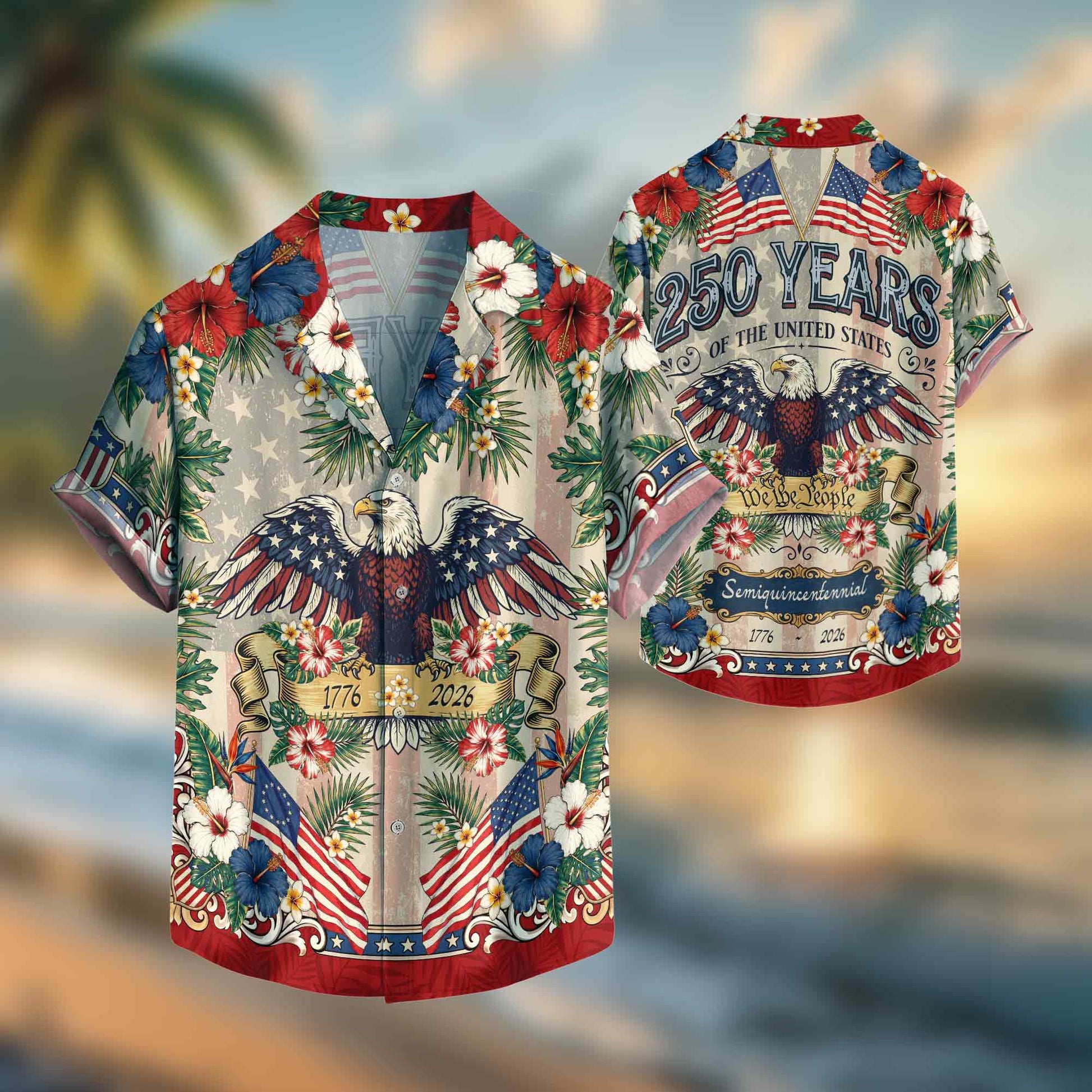 250 Years Of America 1776 2026 Vintage Eagle Hawaiian Shirt - Patriotic Gift For Him