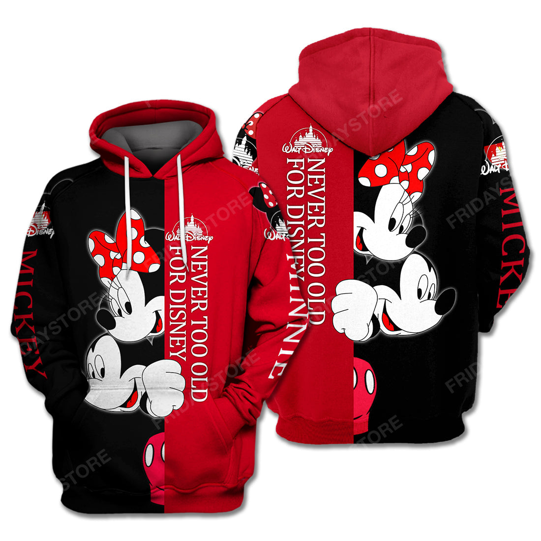 DN Hoodie MN Hoodie Minnie And MN Never Too Old For DN Black Red Hoodie