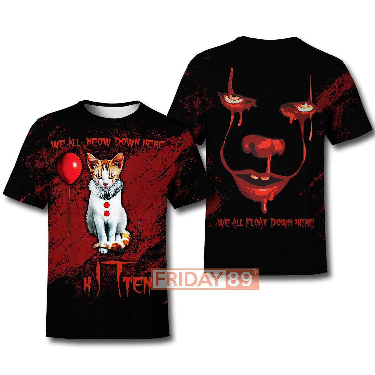 Horror Cat T-shirt We All MEOW Down Here T-shirt High Quality Horror Cat Hoodie Sweater Tank 2024