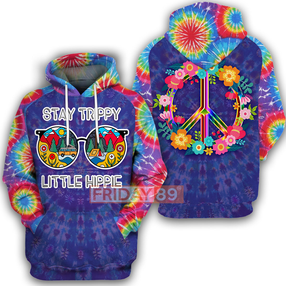 Hippie Hoodie Little Hippie Peace Love Tie Dye T-shirt Hoodie Adult Full Print