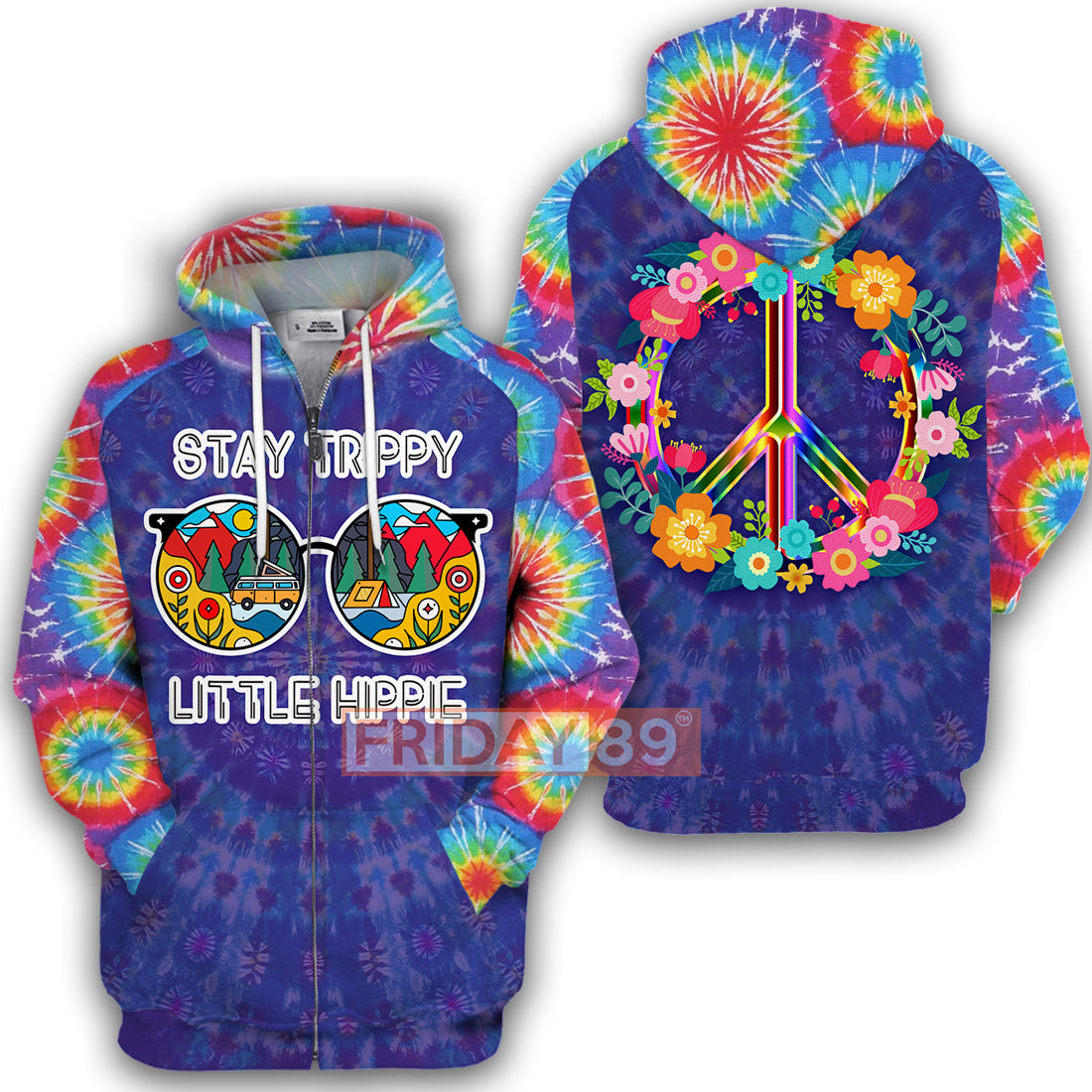 Hippie Hoodie Little Hippie Peace Love Tie Dye T-shirt Hoodie Adult Full Print