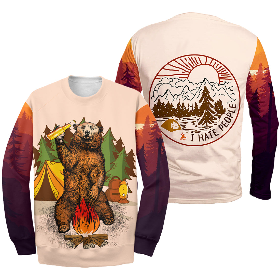 Camping Hoodie Camping Bear T Shirt Hoodie - I Hate People Camping T-shirt Hoodie Adult Unisex Full Print Orange 4XL Men Women