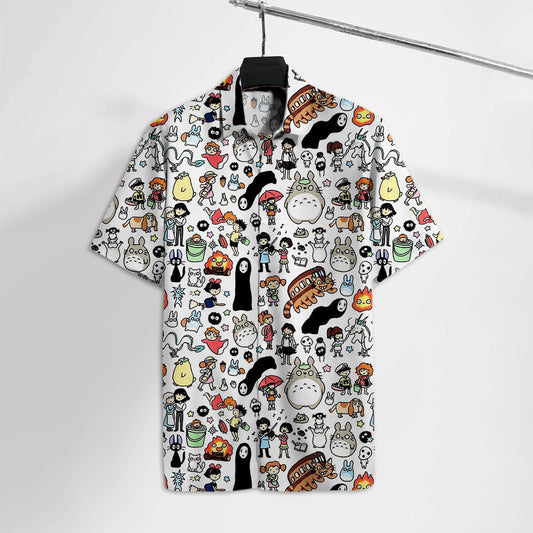  S.Ghibli Hawaiian Shirt S.S.Ghibli Totoro Spirited Away Characters Chibi Hawaii Tshirt Amazing S.Ghibli Totoro Aloha Shirt 