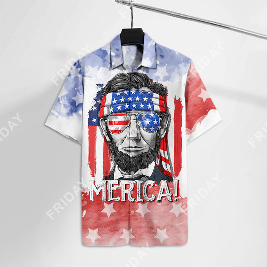 4th Of July Hawaiian Shirt Lincoln Merica Hawaii Shirt Inependence Day Celebration Aloha Shirt