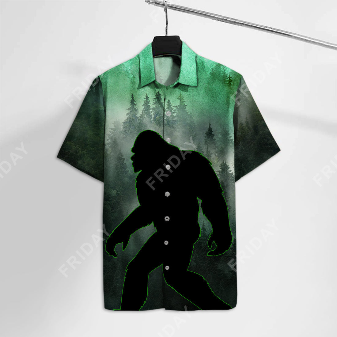 Bigfoot Hawaii Shirt Walking Bigfoot In The Forest Green 3D Hawaiian Shirt