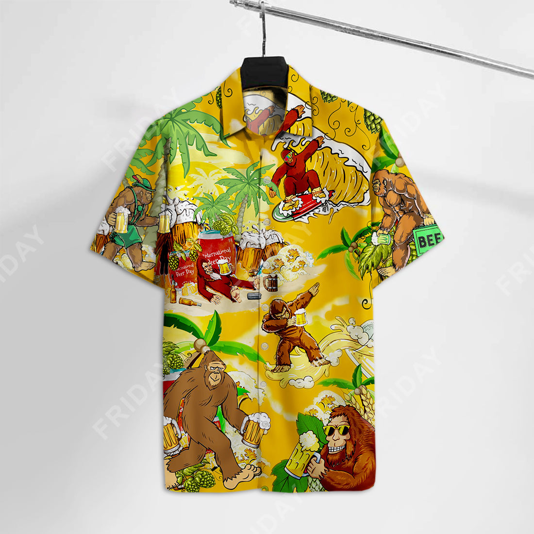 Friday89 Bigfoot Aloha Shirt Yellow Bigfoot Beer Hawaiian Shirt