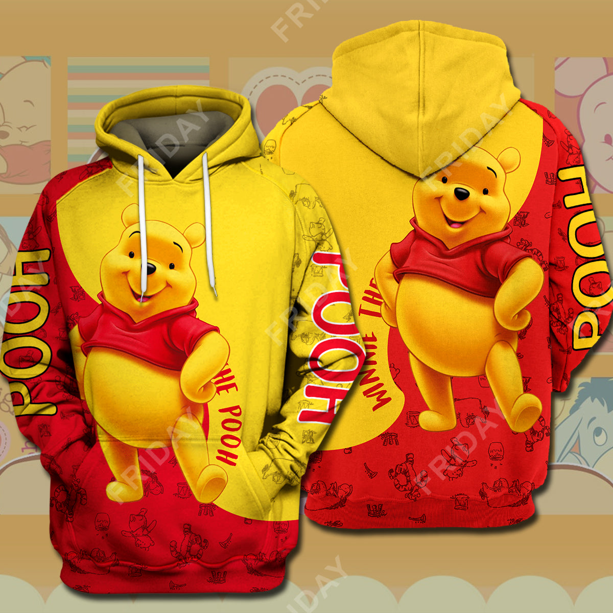 DN WTP T-shirt Pooh Red And Yellow 3D Print T-shirt Cute High Quality DN WTP Hoodie Sweater Tank