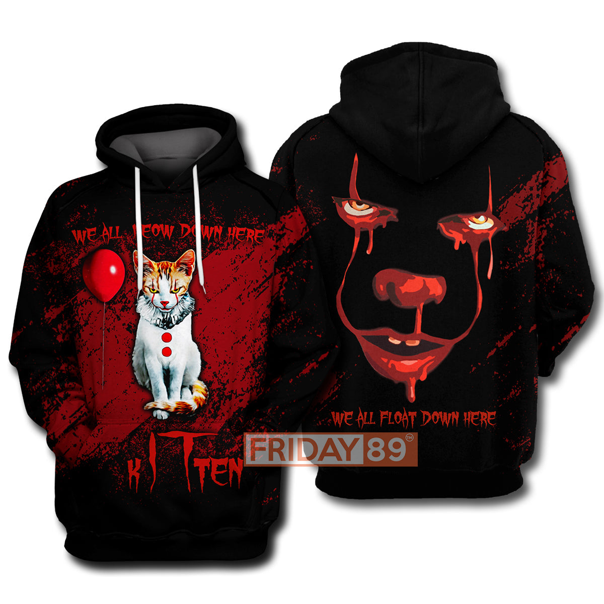 Horror Cat T-shirt We All MEOW Down Here T-shirt High Quality Horror Cat Hoodie Sweater Tank