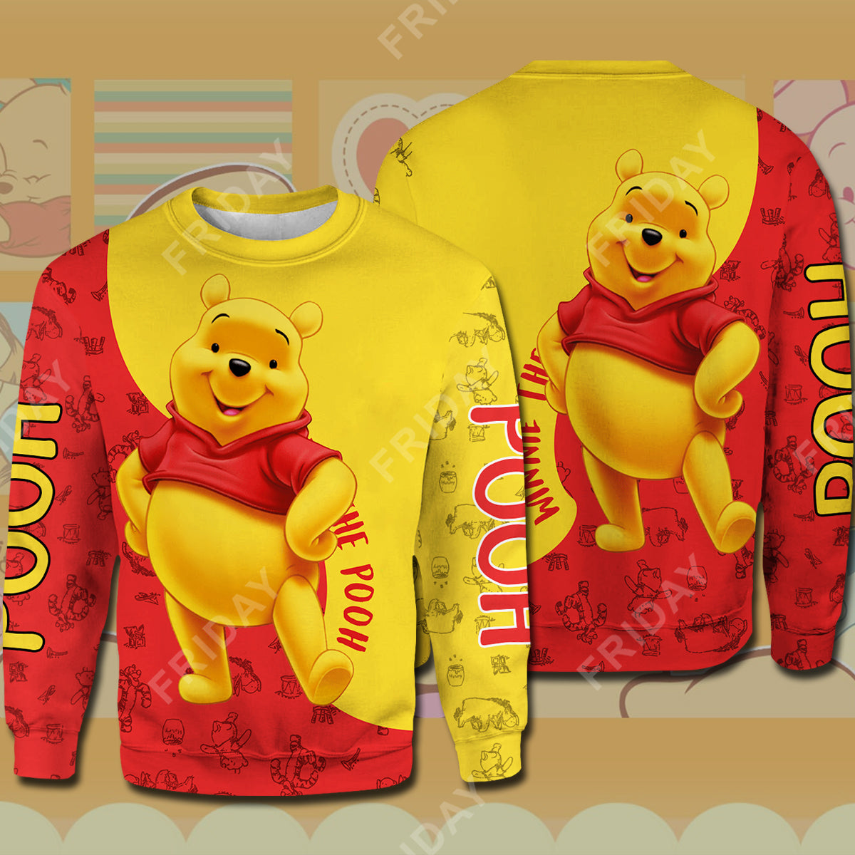 DN WTP T-shirt Pooh Red And Yellow 3D Print T-shirt Cute High Quality DN WTP Hoodie Sweater Tank