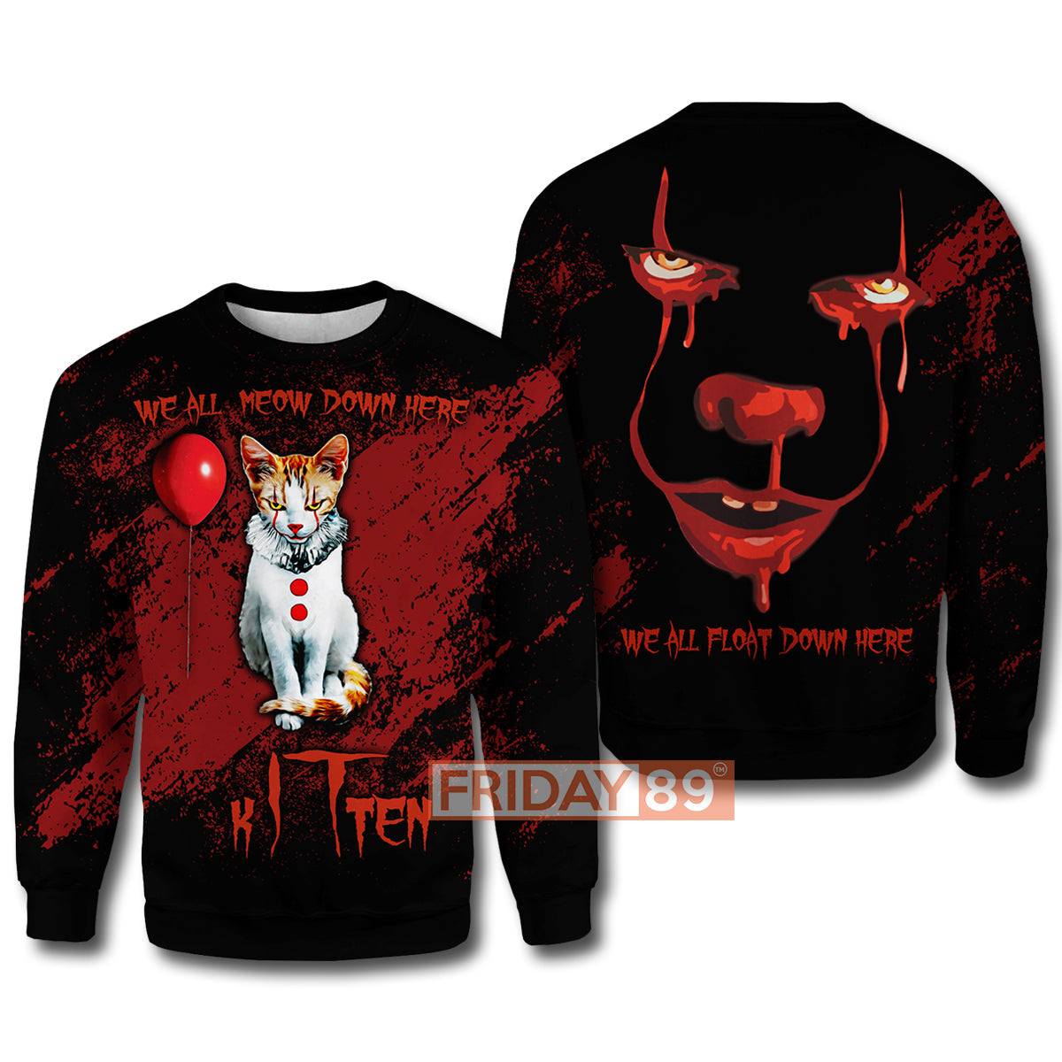 Horror Cat T-shirt We All MEOW Down Here T-shirt High Quality Horror Cat Hoodie Sweater Tank 2023
