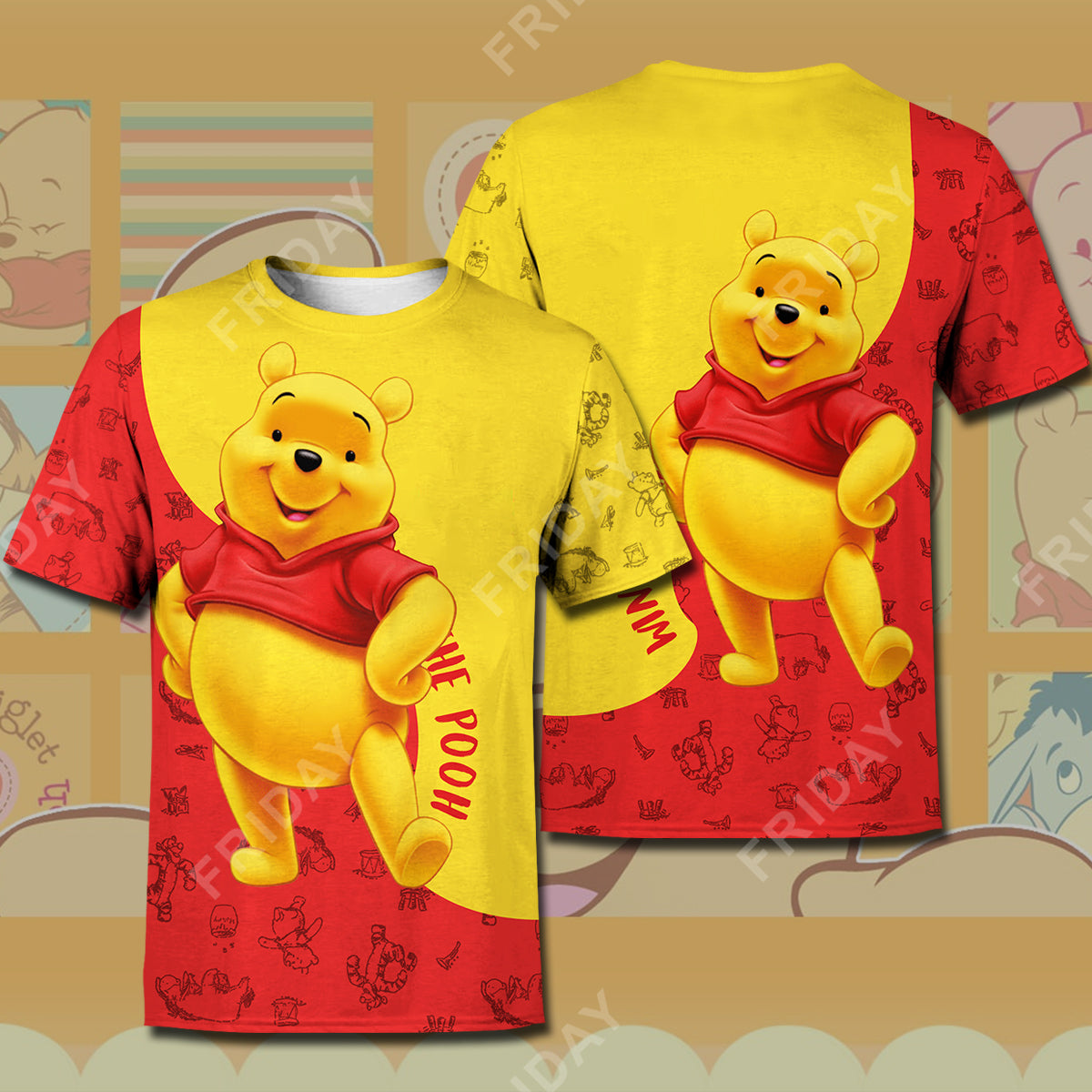 DN WTP T-shirt Pooh Red And Yellow 3D Print T-shirt Cute High Quality DN WTP Hoodie Sweater Tank
