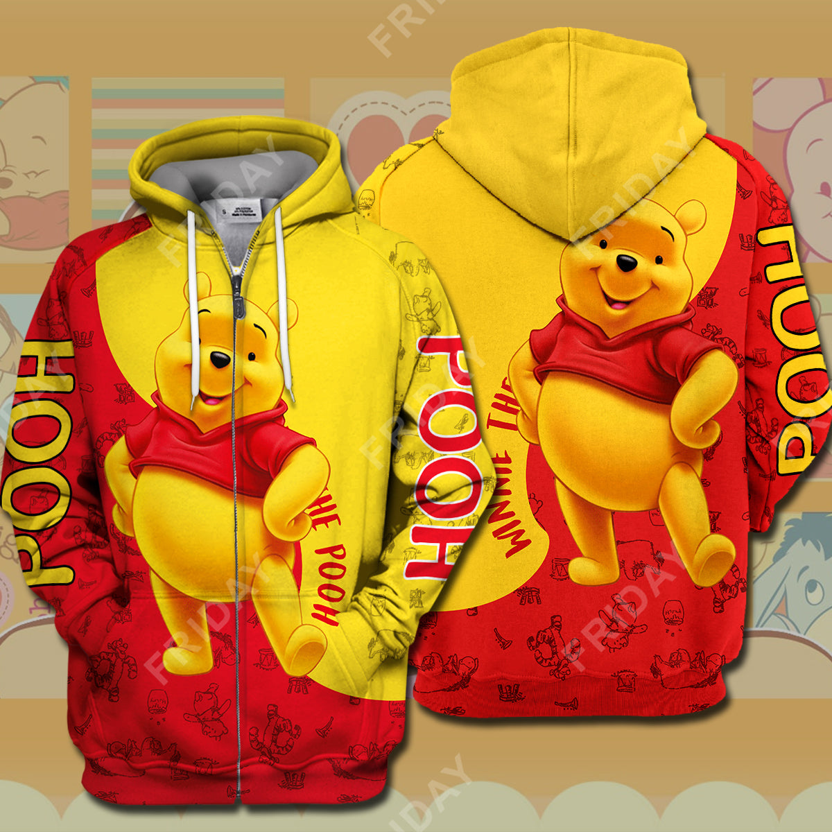 DN WTP T-shirt Pooh Red And Yellow 3D Print T-shirt Cute High Quality DN WTP Hoodie Sweater Tank