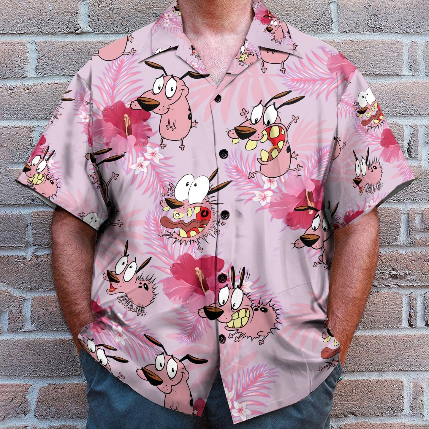 Courage The Cowardly Dog Floral Tropical Hawaiian Shirt