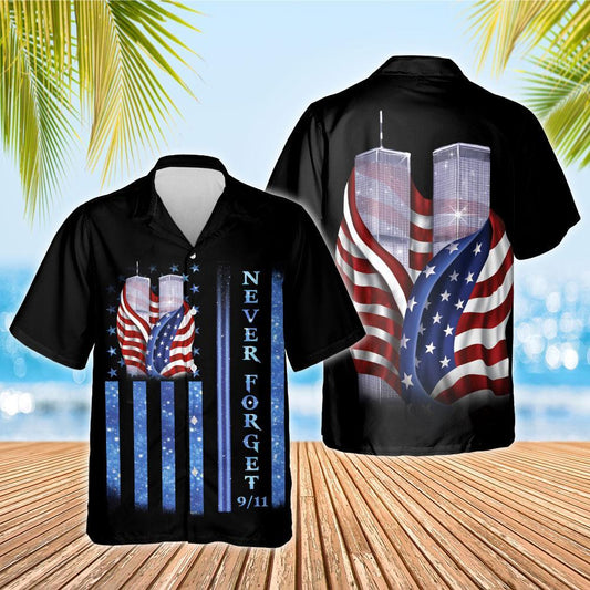 Gifury Patriot Day Hawaiian Shirt 9/11 Never Forget American Flag Black Hawaii Aloha Shirt September 11th Hawaii Shirt Patriot Day Apparel 2022