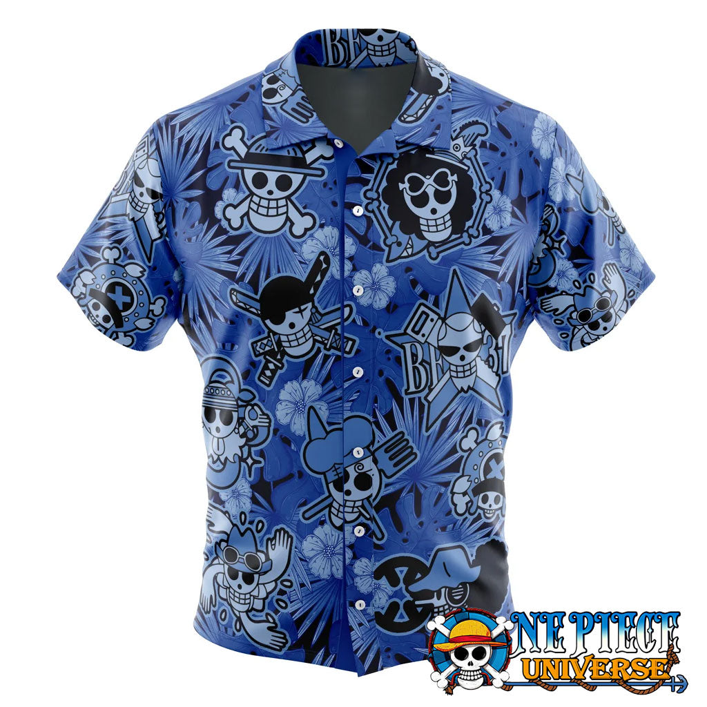 One Piece Jolly Roger Symbol Button Up Hawaiian Shirt | One Piece Universe Store