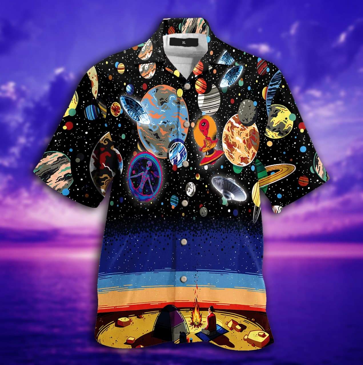 Gifury Alien UFO Hawaii Shirt Camping With UFO Galaxy Hawaiian Shirt UFO Aloha Shirt 2022