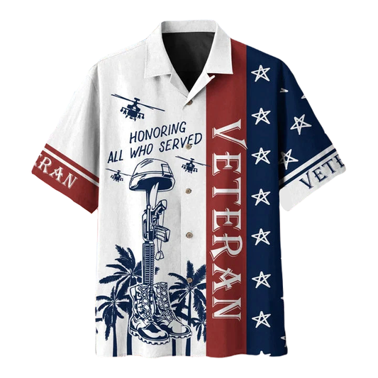 NoClaws Veteran Hawaii Shirt Honoring All Who Served Aloha Shirt Red Blue White Unisex