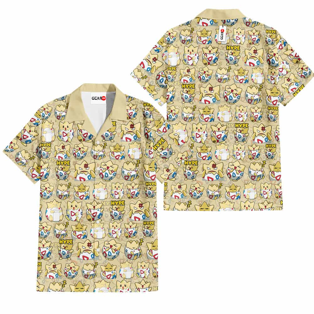 NoClaws NoClaws Pokemon Hawaii Shirt Pokemon Togepi Egg Expresions Hype Pattern Hawaiian Shirt Yellow Unisex