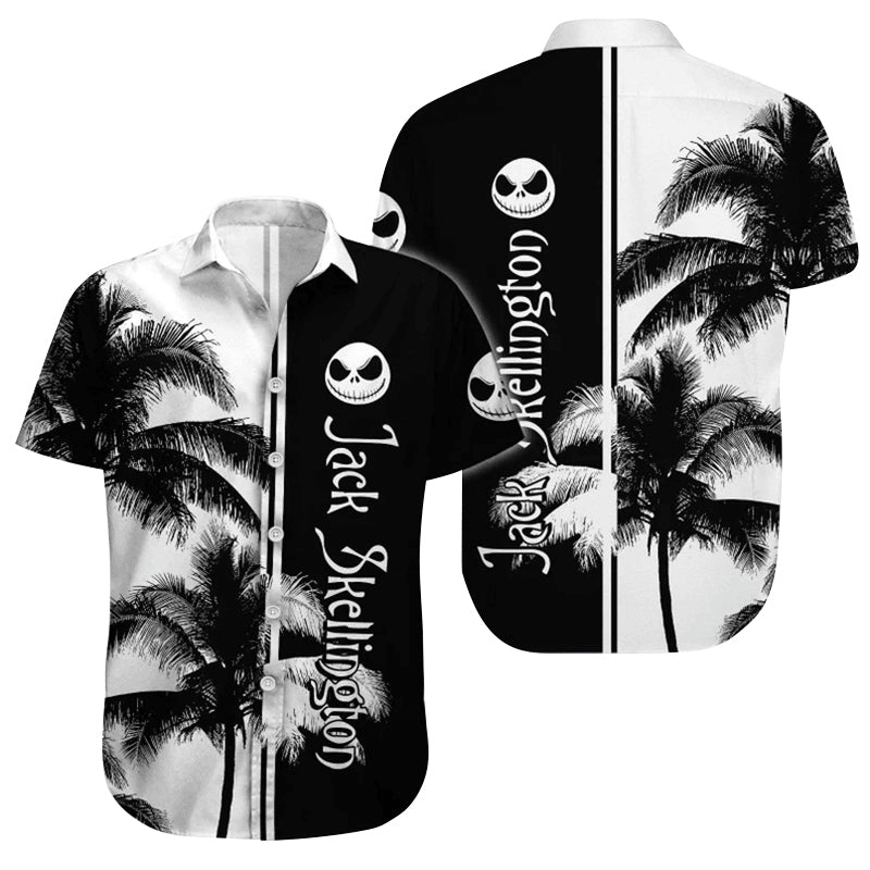 NoClaws The Nightmare Before Christmas Hawaii Shirt Jack Skellington Palm Tree Aloha Shirt White Black Unisex
