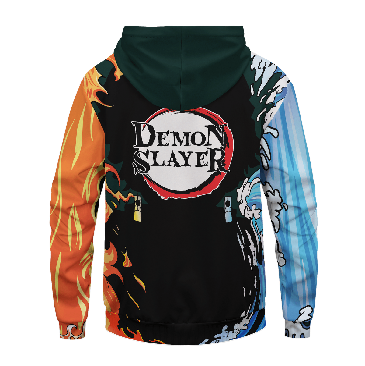 Demon Slayer Hoodie Tanjiro Kamado Water Fire Kimetsu No Yaiba Logo Hoodie Demon Slayer Apparel