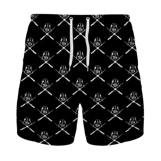Starwars Shorts Starwars Darth Vader and Light Sabers Pattern Beach Shorts Black