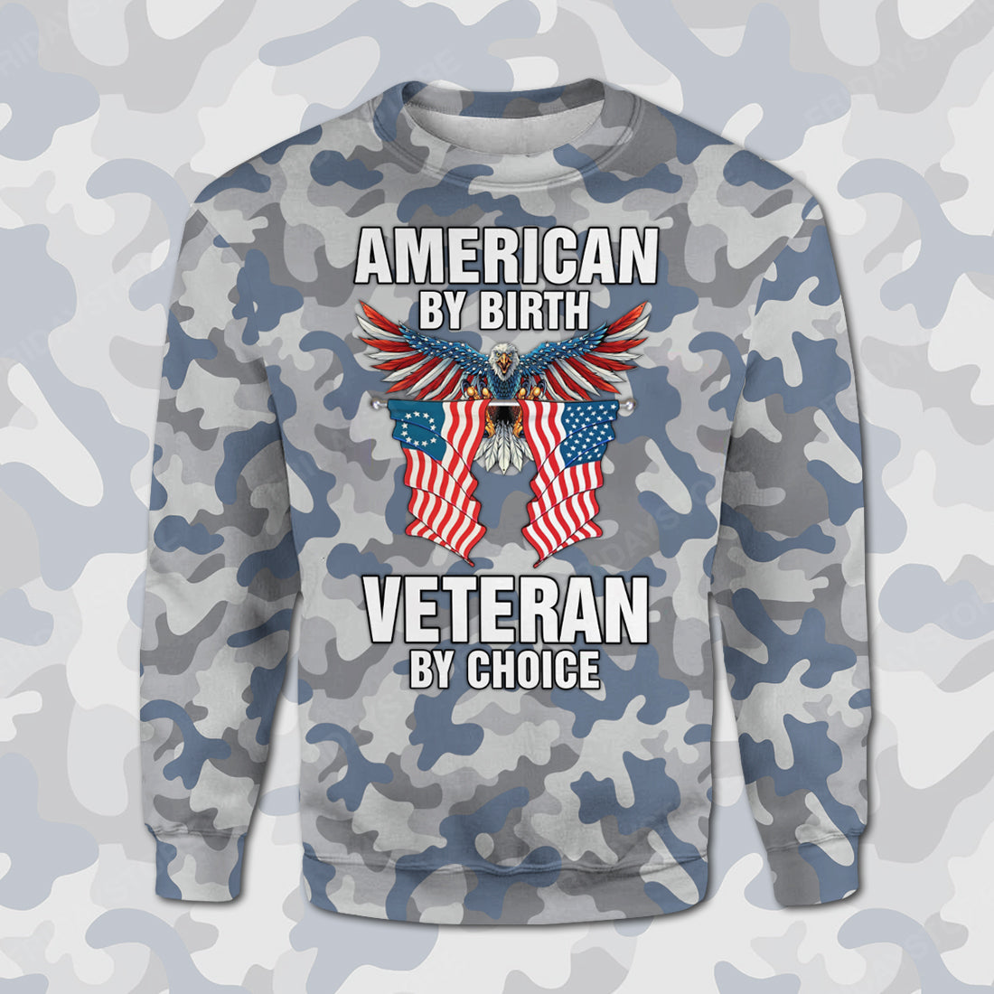 Veteran T-shirt American By Birth Veteran By Choice Blue Grey Camouflage T-shirt Hoodie Adult Full Print