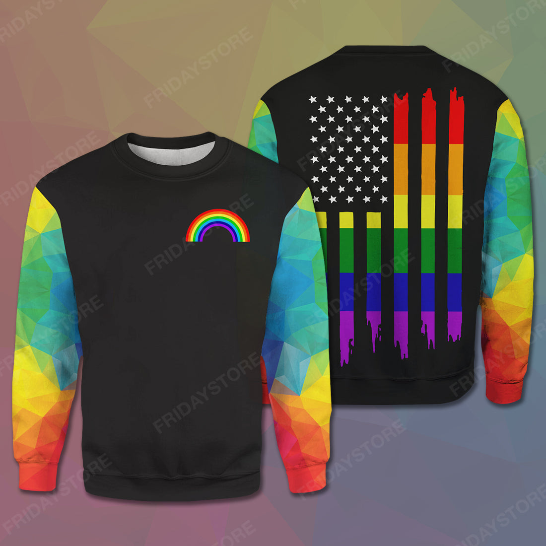 LGBT Pride T-shirt LGBT Rainbow Polygon American Flag T-shirt Hoodie Adult Full Print