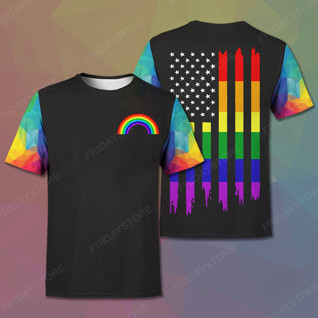 LGBT Pride T-shirt LGBT Rainbow Polygon American Flag T-shirt Hoodie Adult Full Print