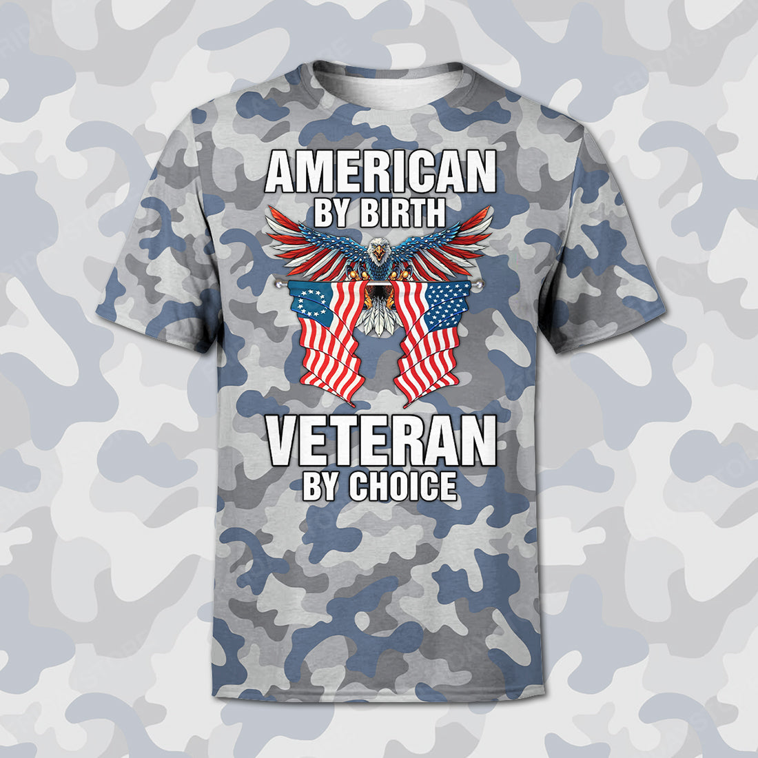 Veteran T-shirt American By Birth Veteran By Choice Blue Grey Camouflage T-shirt Hoodie Adult Full Print