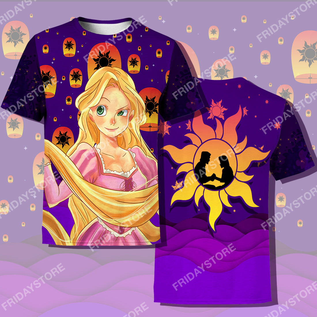 DN Rapunzel T-shirt Princess Tangled Rapunzel Couple Silhouette T-shirt DN Tangled Apparel DN Rapunzel Hoodie Sweater Tank